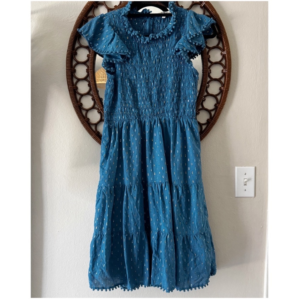 Sea New York metallic blue smocked mini dress size 4